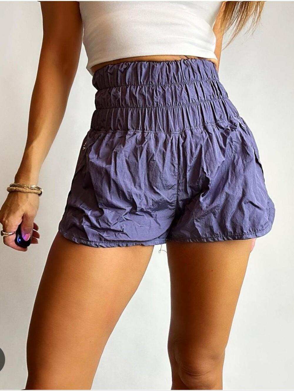 Free People Movement Smocked High-Waist Purple Athletic Shorts